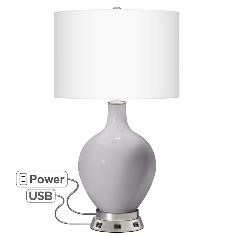 Image 1 Swanky Gray Ovo Table Lamp with USB Workstation Base