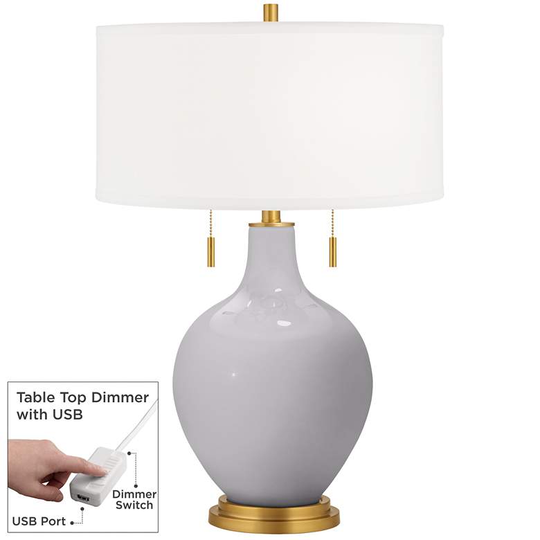 Image 1 Swanky Gray Toby Brass Accents Table Lamp with Dimmer