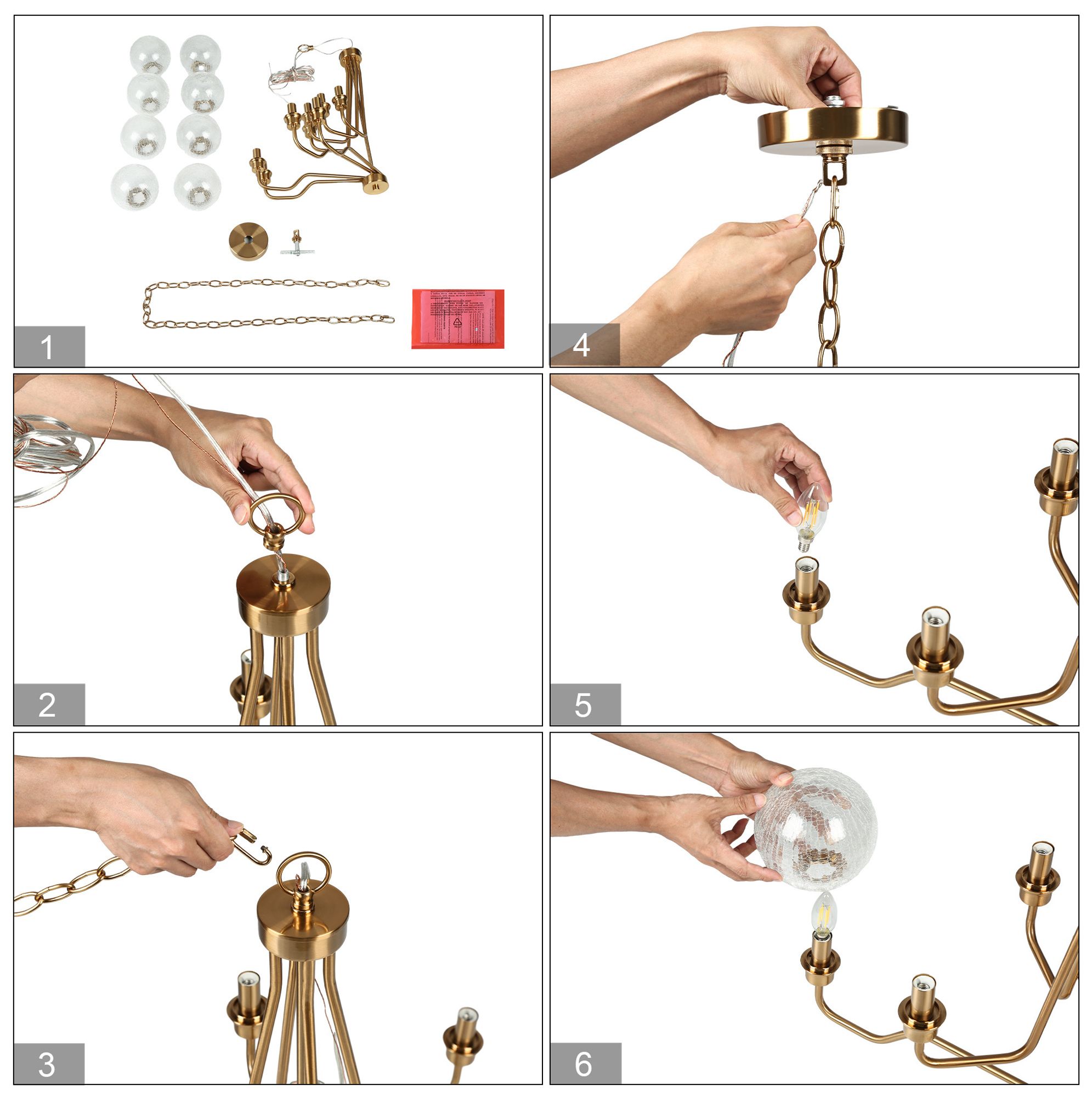 Swarachic 8-Light Gold Glass Chandelier