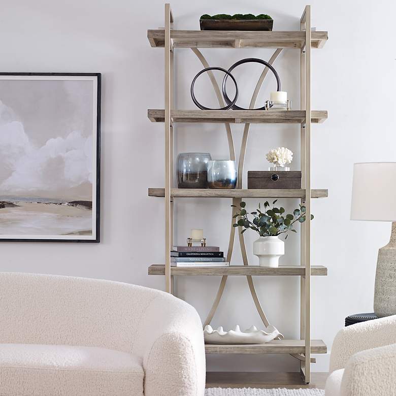 Image 1 Sway 42"W Silver Leaf and Distressed Gray 4-Shelf Etagere