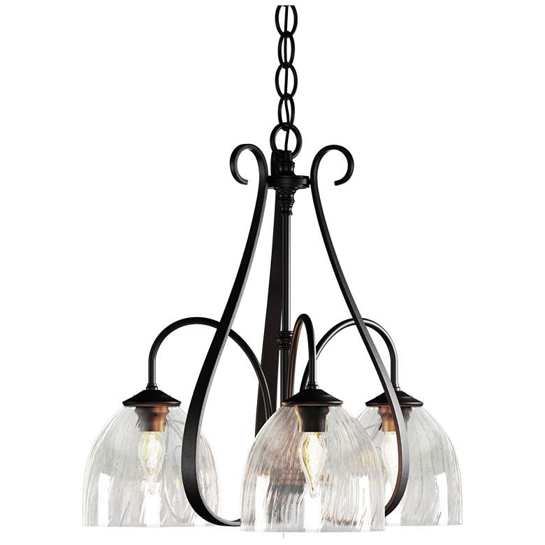 Image 1 Sweeping Taper 18.4" Wide 3 Arm 3 Shade Black Chandelier With Water Gl