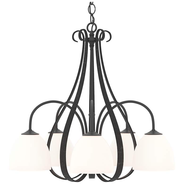Image 1 Sweeping Taper 24" Wide 5 Arm Black Chandelier With Opal Glass
