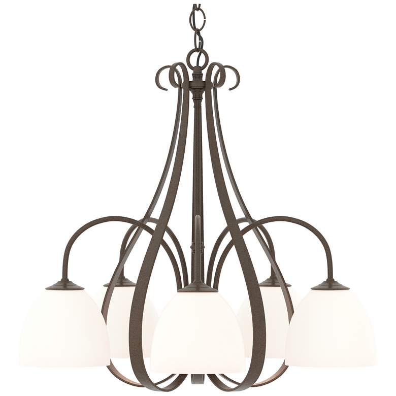 Image 1 Sweeping Taper 24" Wide 5 Arm Bronze Chandelier With Opal Glass