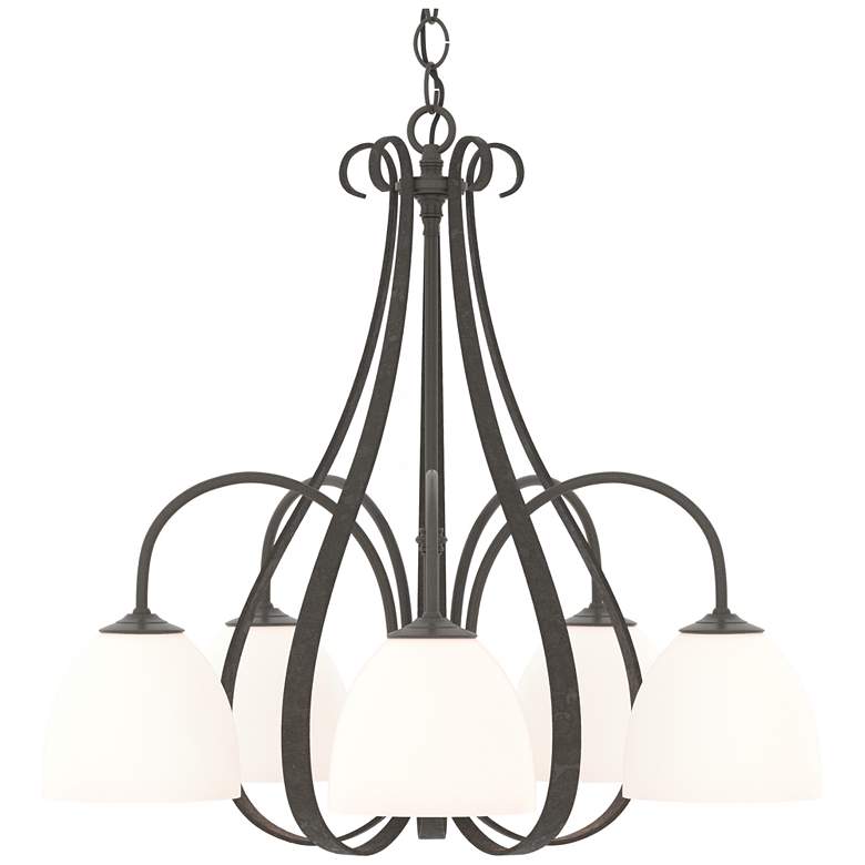 Image 1 Sweeping Taper 24 inch Wide 5 Arm Dark Smoke Chandelier With Opal Glass