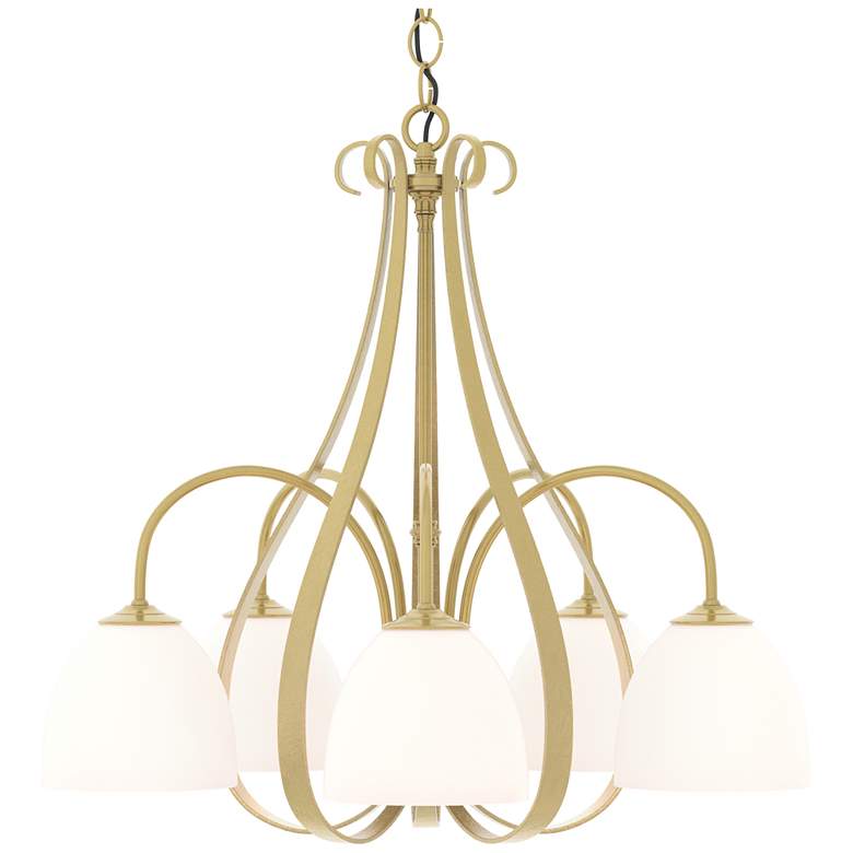 Image 1 Sweeping Taper 24" Wide 5 Arm Modern Brass Chandelier With Opal Glass