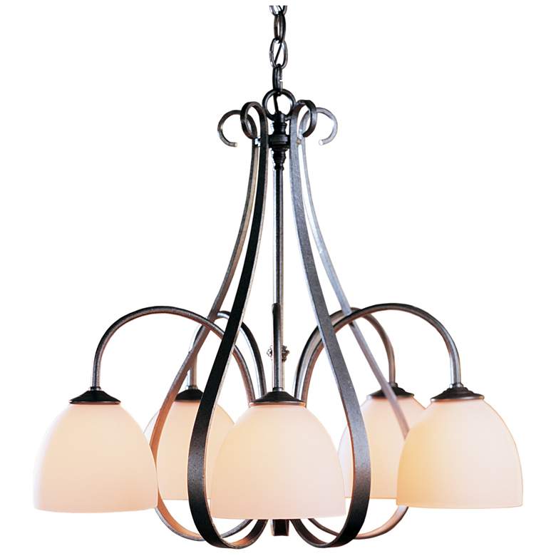Image 1 Sweeping Taper Natural Iron 5 Arm Chandelier With Opal Glass