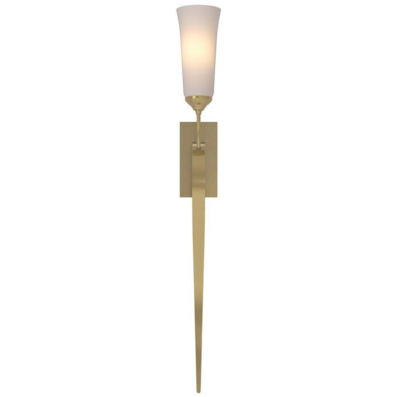 Image 1 Sweeping Taper Sconce - Modern Brass - Opal Glass