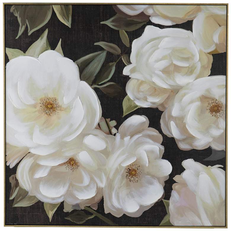 Image 1 Sweet Gardenias 40 inch x 40 inch Wwhite &amp; Black Hand-Painted Framed