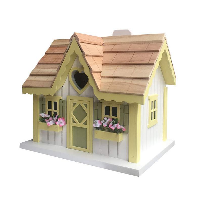 Image 1 Sweetheart Cottage White and Yellow Wood Birdhouse