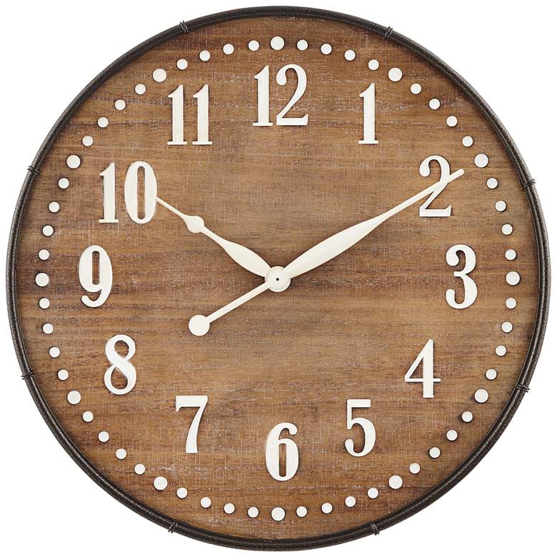 Image 2 Sweetwater 23 3/4" Round Matte Wood Grain Brown Wall Clock