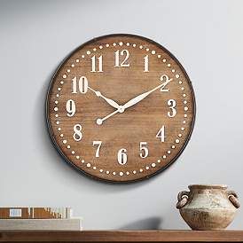 Image1 of Sweetwater 23 3/4" Round Matte Wood Grain Brown Wall Clock