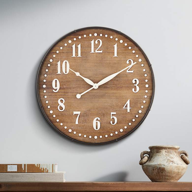 Image 1 Sweetwater 23 3/4" Round Matte Wood Grain Brown Wall Clock