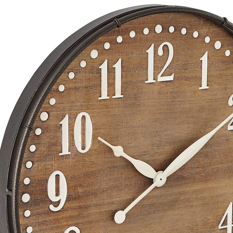 Image 3 Sweetwater 23 3/4" Round Matte Wood Grain Brown Wall Clock more views