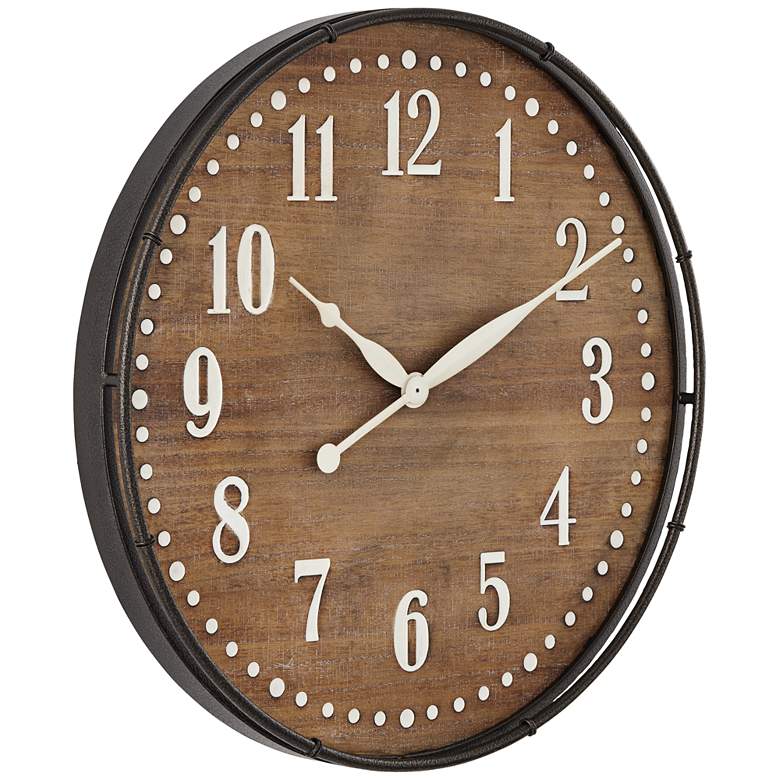 Image 5 Sweetwater 23 3/4" Round Matte Wood Grain Brown Wall Clock more views