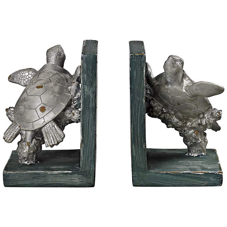 Image 1 Swimming Turtle Silver Bookends Set
