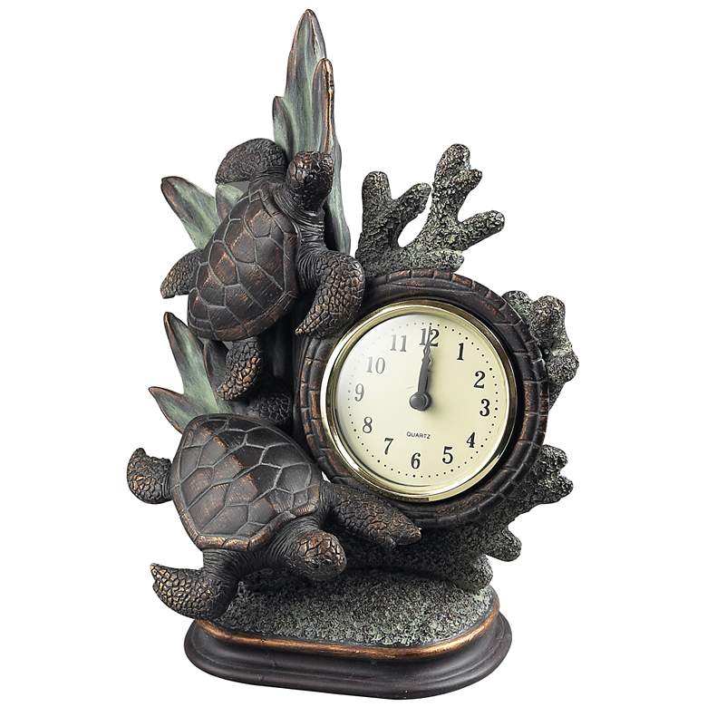 Image 1 Swimming Turtles Brown and Green Table Clock