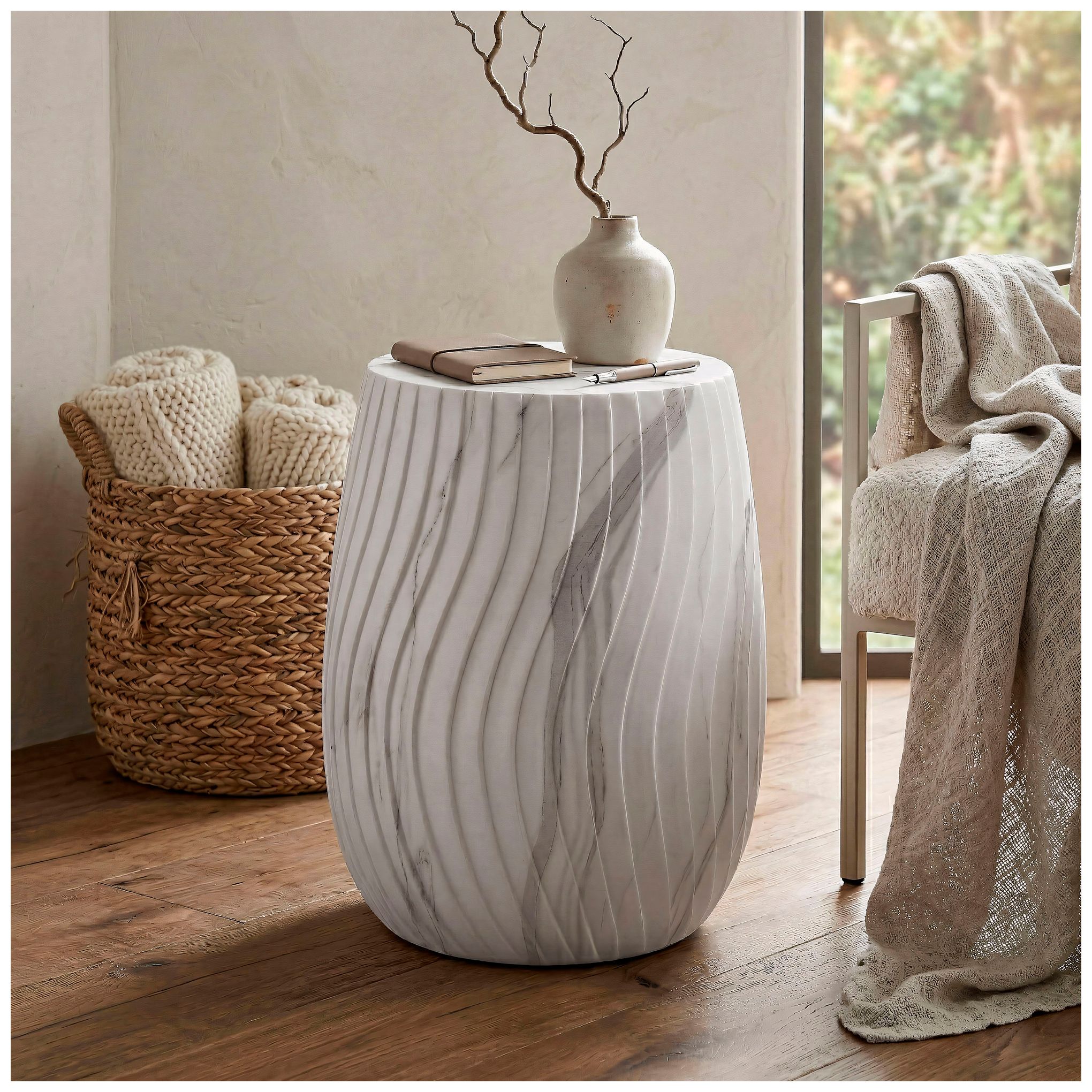Thumbnail2 of Swin 11.3" Wide White Round Ceramic Indoor/Outdoor End Table more views