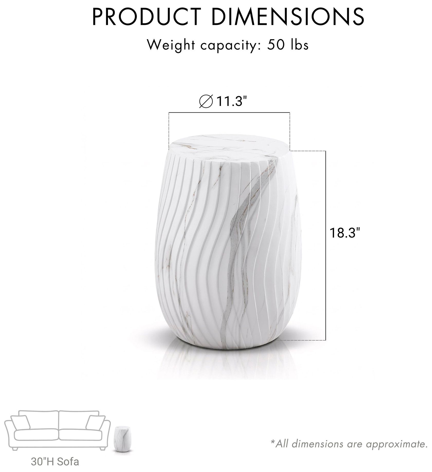 Thumbnail3 of Swin 11.3" Wide White Round Ceramic Indoor/Outdoor End Table more views