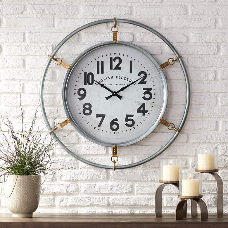 Swindon Glossy Silver 29 1/4&quot; High Round Wall Clock
