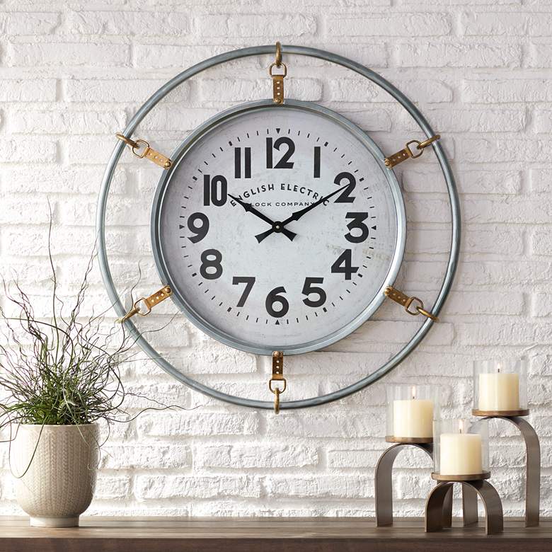Image 1 Swindon Glossy Silver 29 1/4" High Round Wall Clock