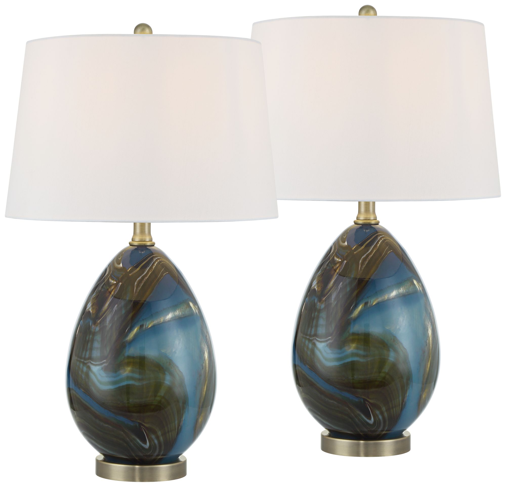 Image 2 Swirl 22 1/2" High Blue Art Glass Table Lamp Set of 2