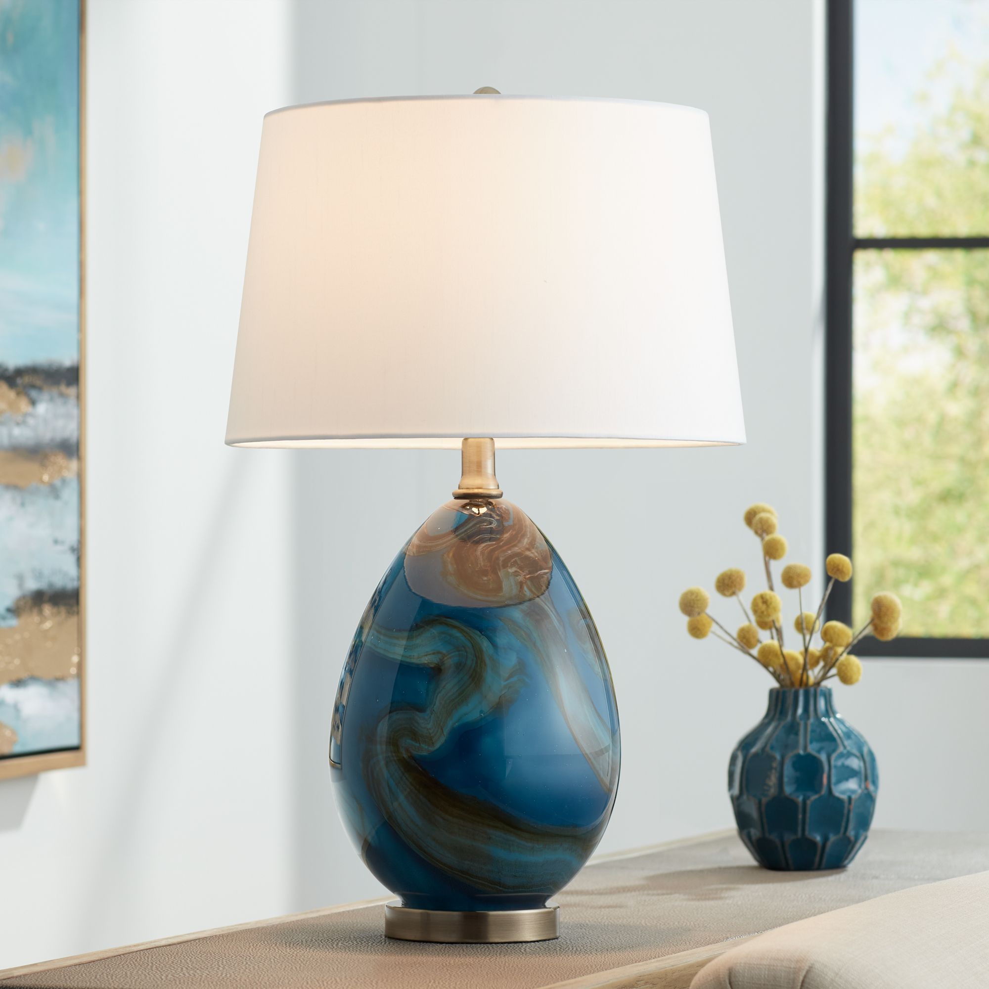 Swirl 22 1/2" High Blue Art Glass Table Lamp Set of 2