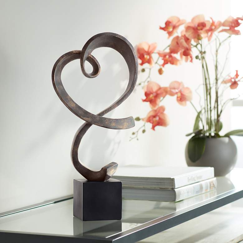 Image 1 Swirling Heart 17 1/4 inch High Brushed Nickel Modern Sculpture