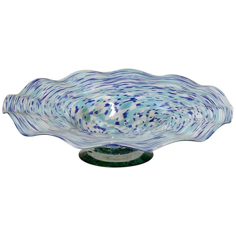 Image 3 Swirling Seas Platter - Hand Blown Decorative Platter -  Blue And White more views