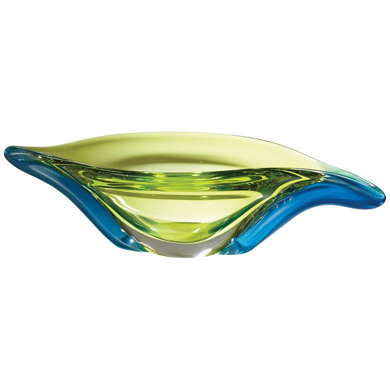 Image 1 Swish Aqua Blue Cool Lime Art Glass Abstract Serving Bowl