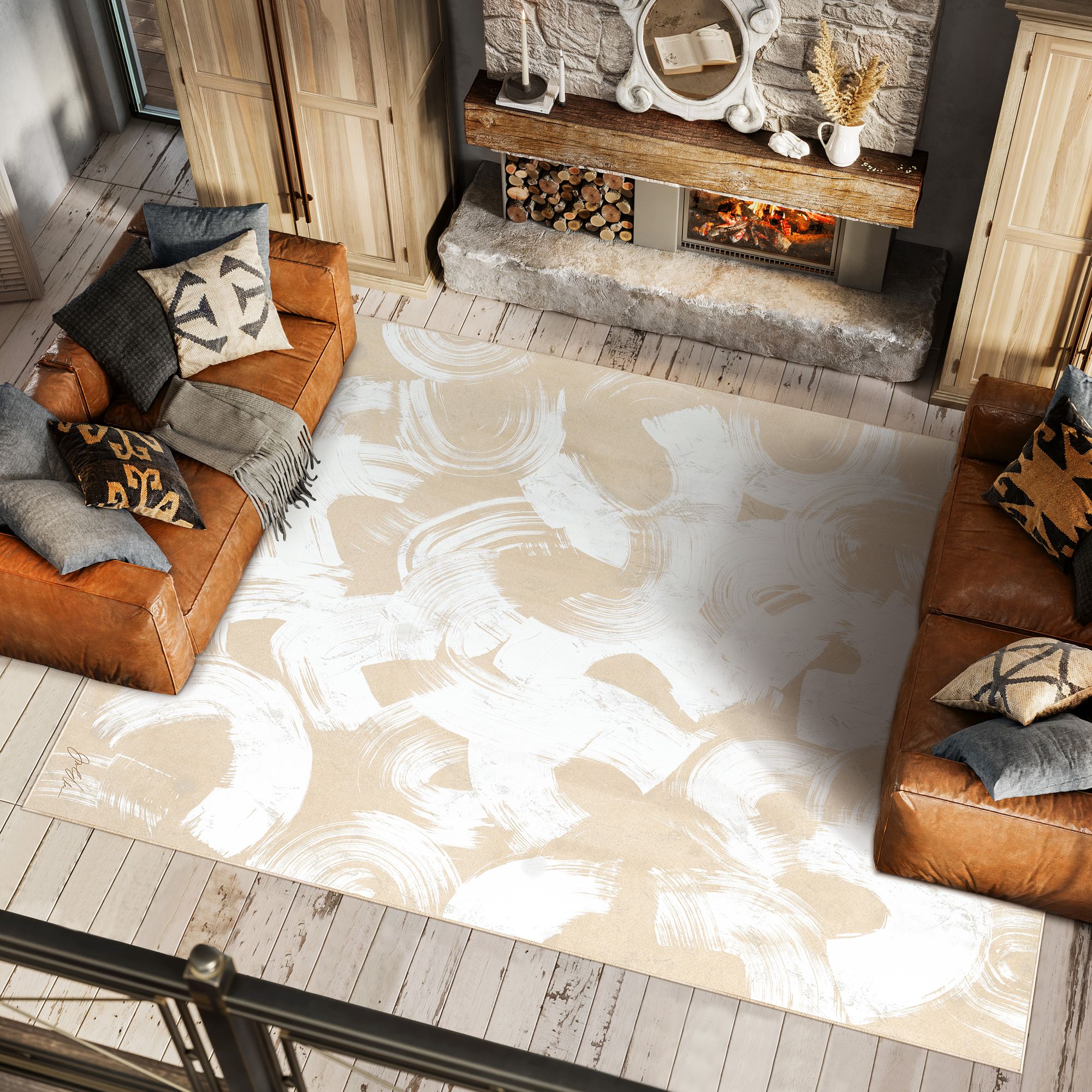 Image 2 Swish Stone I Washable Abstract Art Area Rug size 8'x10' more views