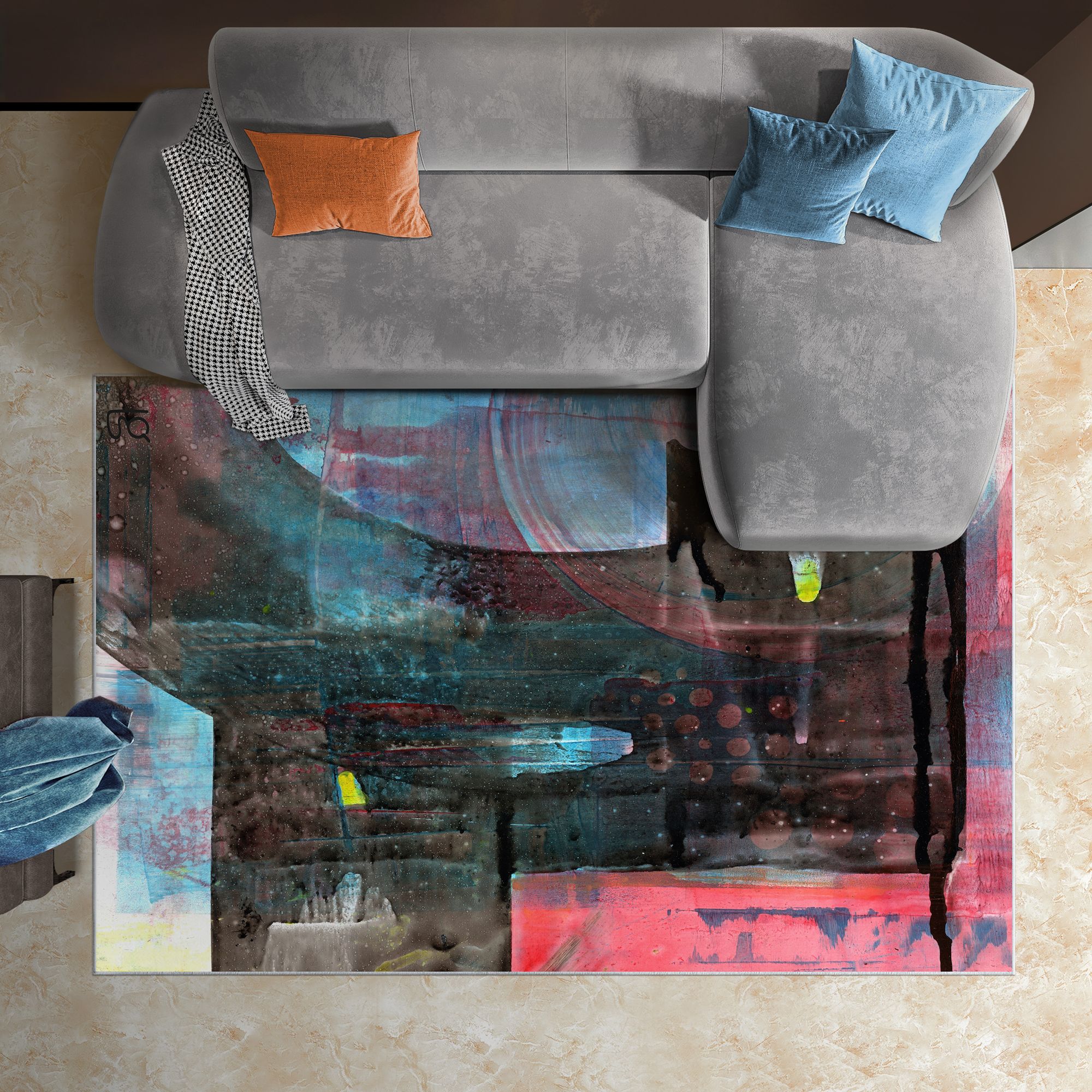 Image 2 Switching Directions Washable Abstract Art Area Rug size 5'x8' more views