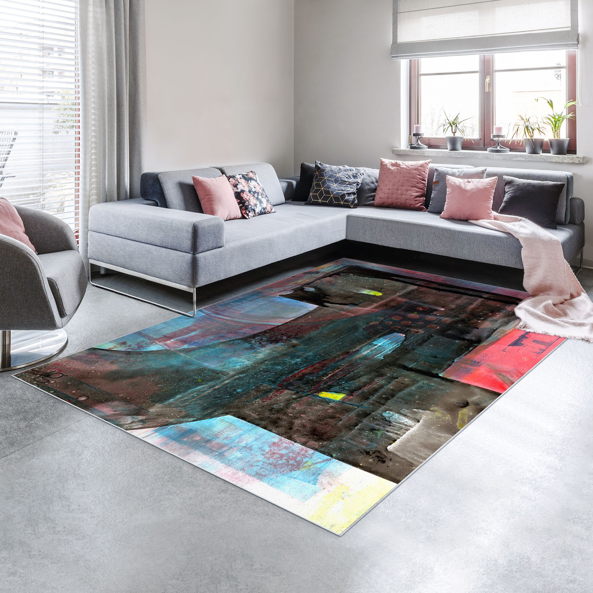 Image 2 Switching Directions Washable Abstract Art Area Rug size 8'x10' more views