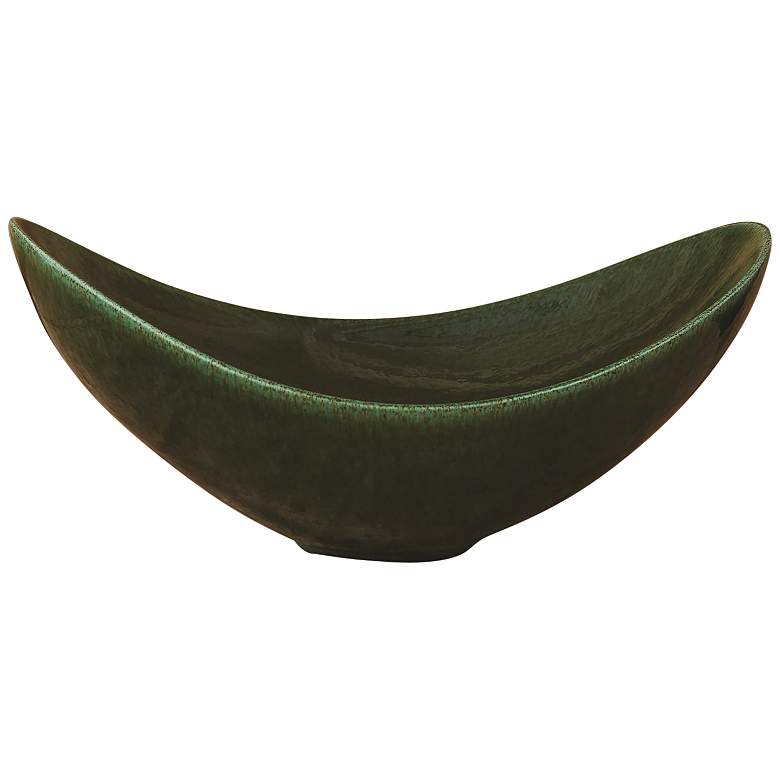 Image 2 Swoop 20 inch Wide Modern Ceramic Bowl with Emerald Green Glaze