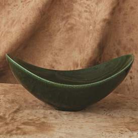 Image5 of Swoop 20" Wide Modern Ceramic Bowl with Emerald Green Glaze more views