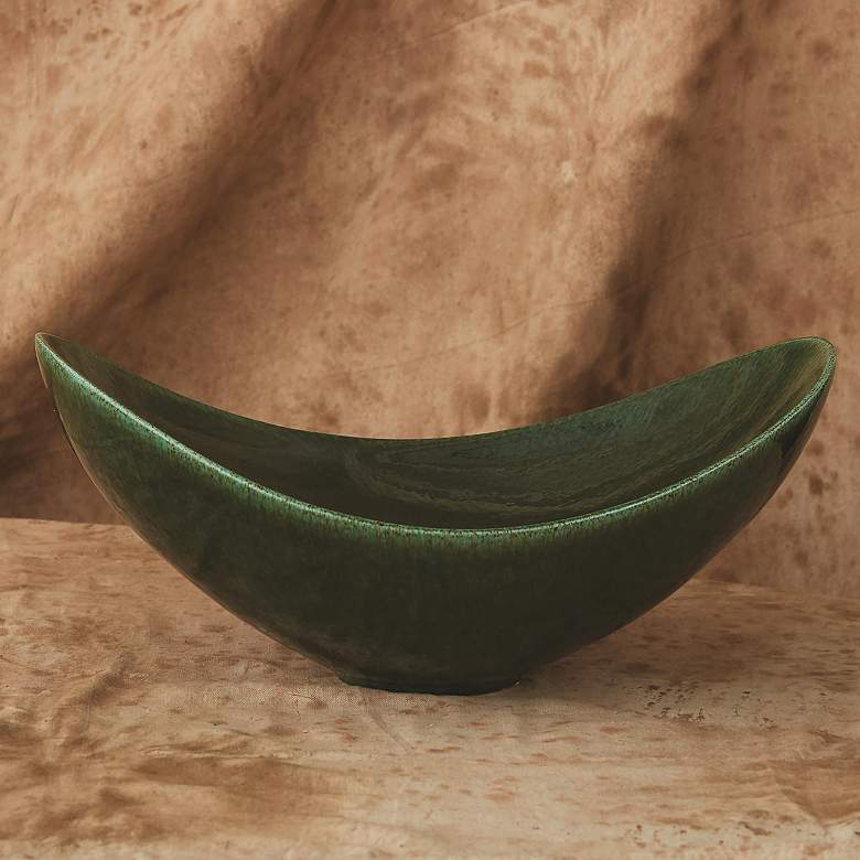 Image 5 Swoop 20 inch Wide Modern Ceramic Bowl with Emerald Green Glaze more views