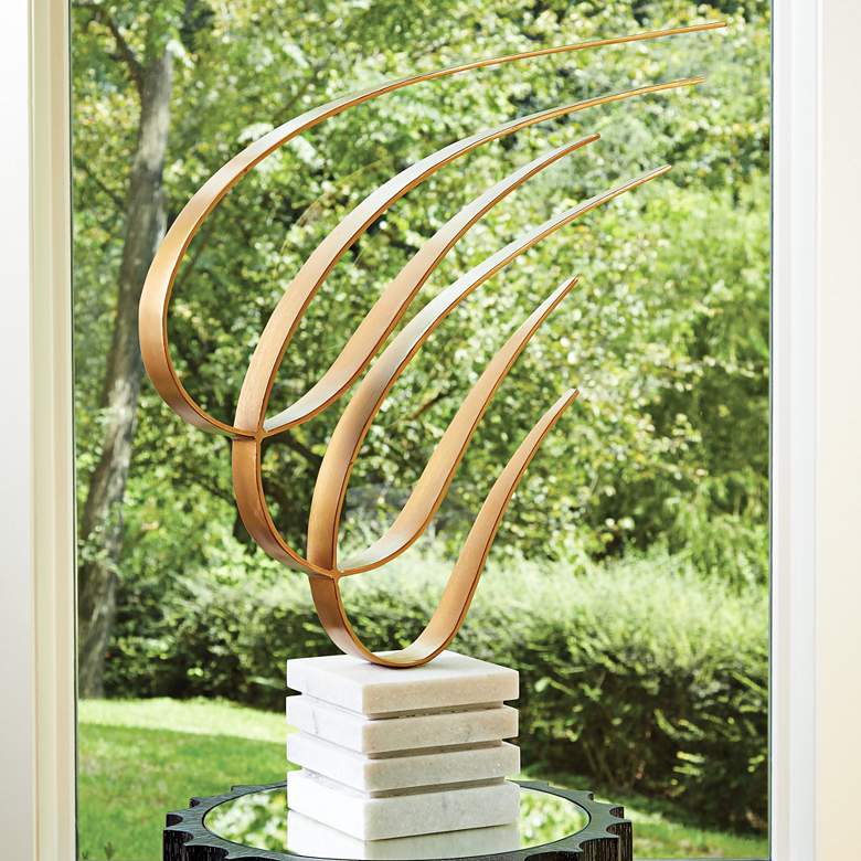 Image 1 Swoosh 26 1/2 inchH Gold Indoor/Outdoor Sculpture on Marble Base
