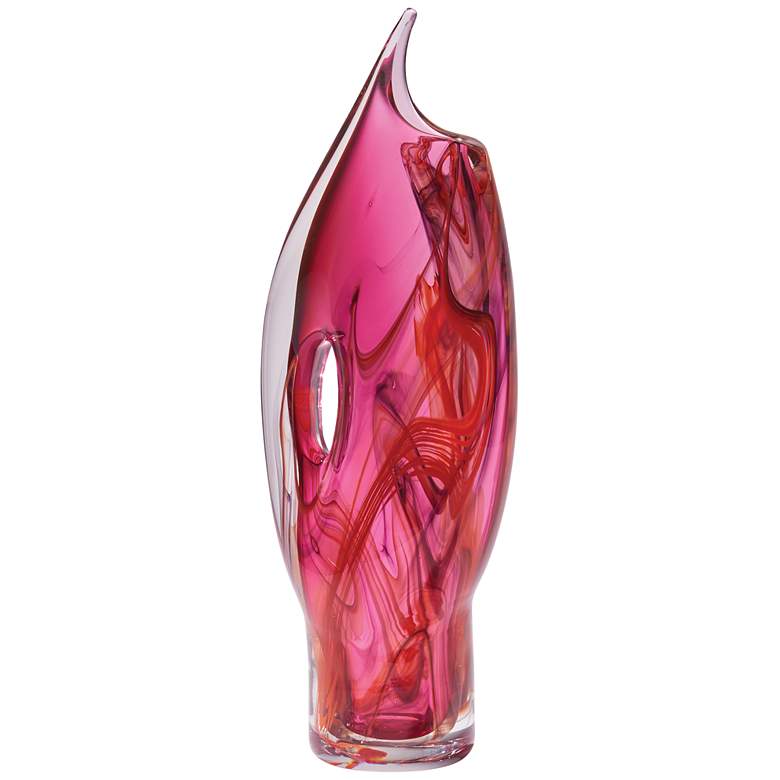 Image 1 Swordfish Red Swirl 17 3/4 inch High Ice Glass Abstract Vase