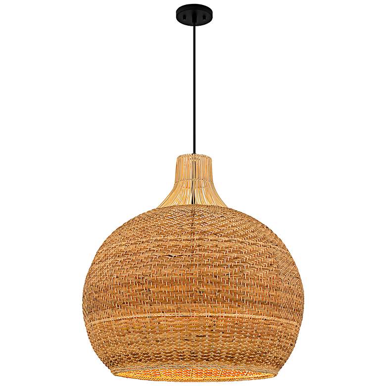 Image 1 Sycamore 28"W Matte Black and Natural Rattan Pendant Light