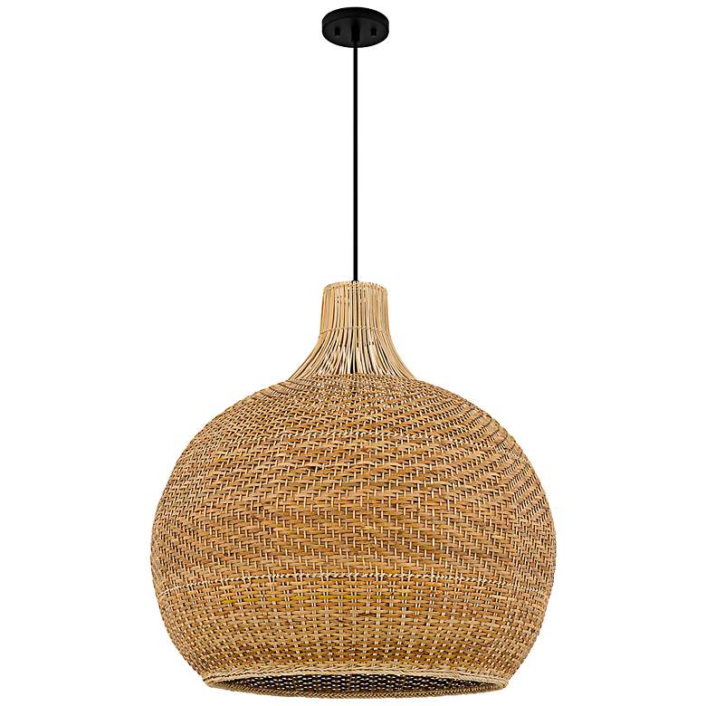 Image 2 Sycamore 28"W Matte Black and Natural Rattan Pendant Light more views