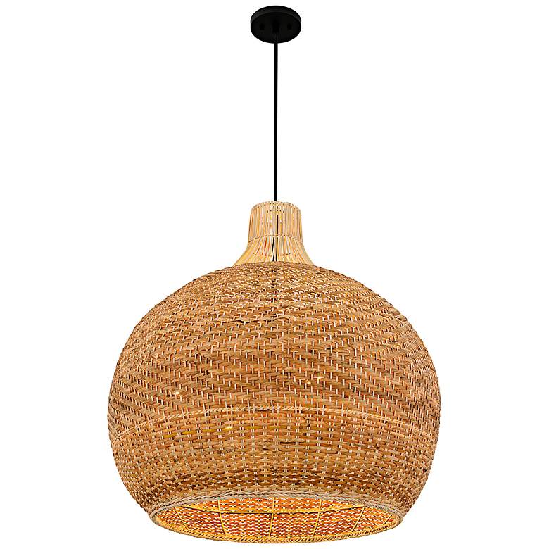 Image 4 Sycamore 28"W Matte Black and Natural Rattan Pendant Light more views