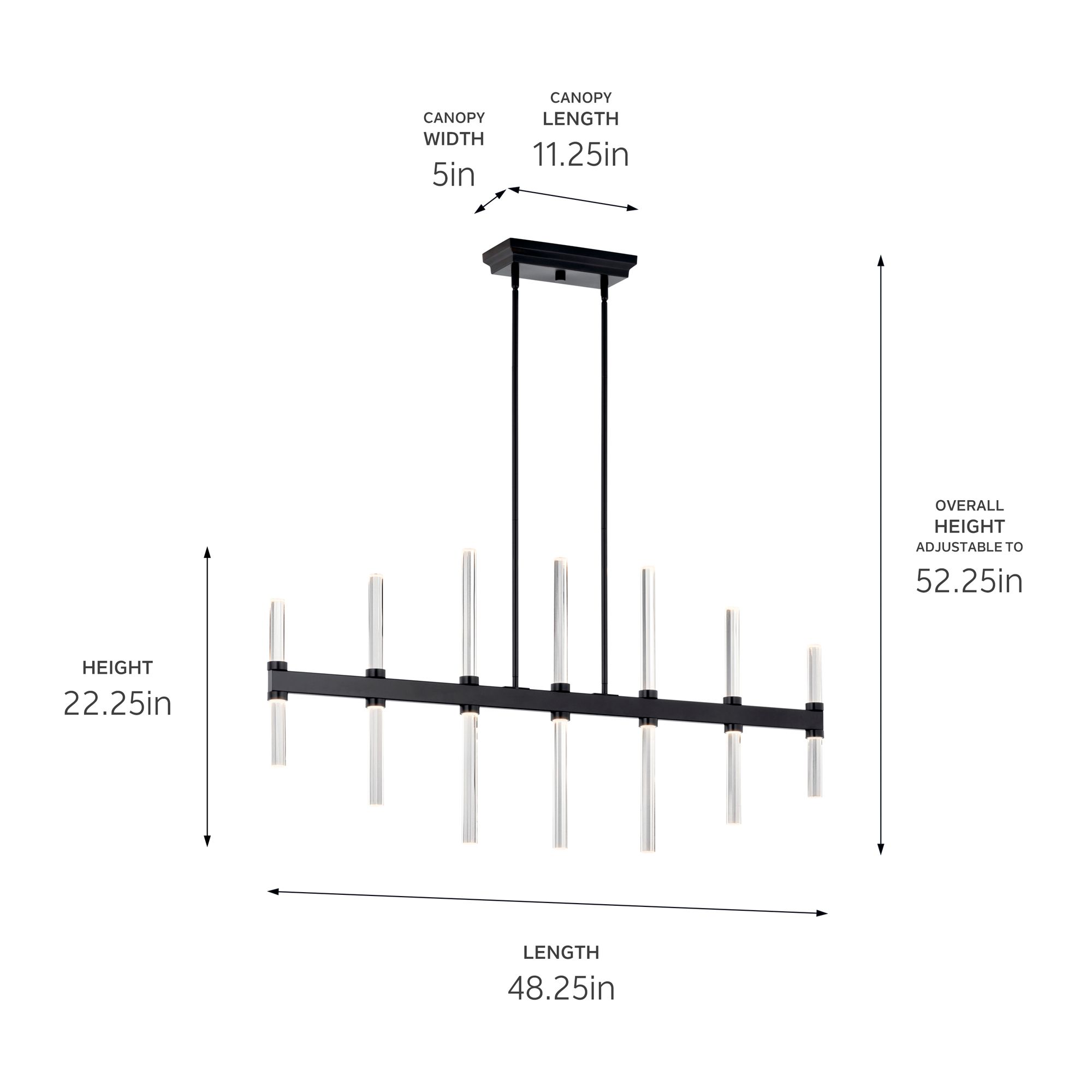 Sycara 48.25 Inch 14 Light LED Linear Chandelier with Faceted Crystal in BK