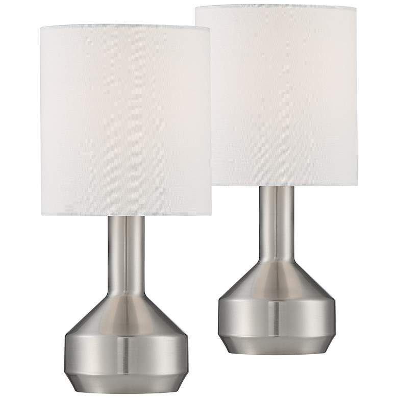 Image 1 Syd 14 3/4 inch High Brushed Nickel Accent Table Lamps Set of 2