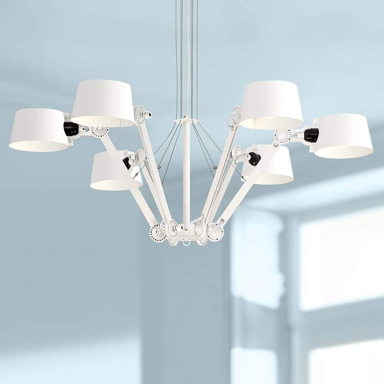 Image 1 Syda 49 1/2 inch Wide White Adjustable Arm 6-Light Pendant Light