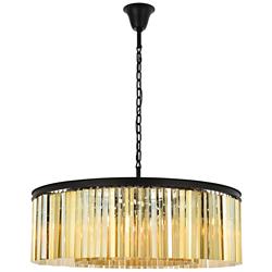 Sydney 10 Lt Matte Black Chandelier Golden Teak