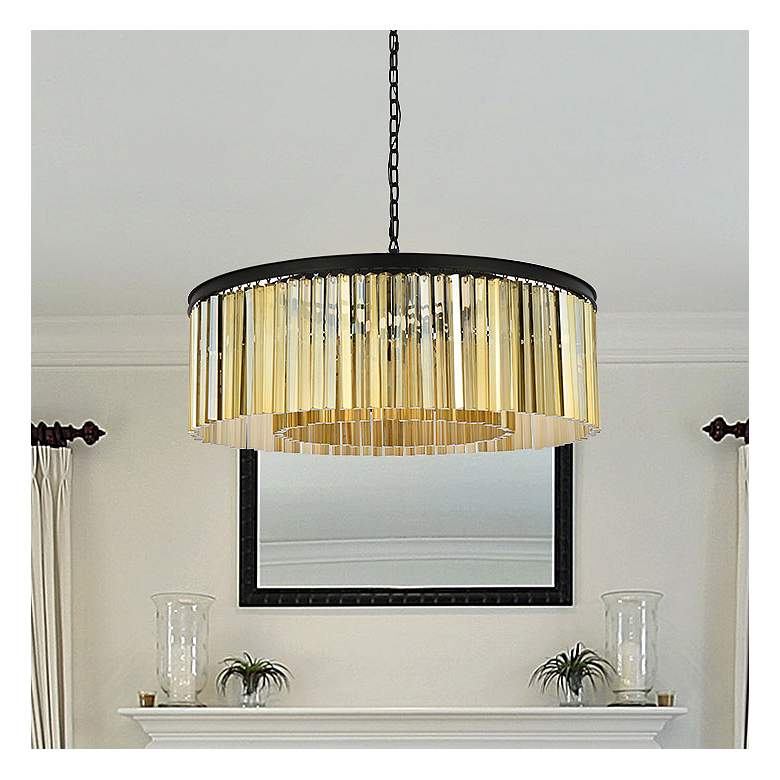 Image 1 Sydney 10 Lt Matte Black Chandelier Golden Teak