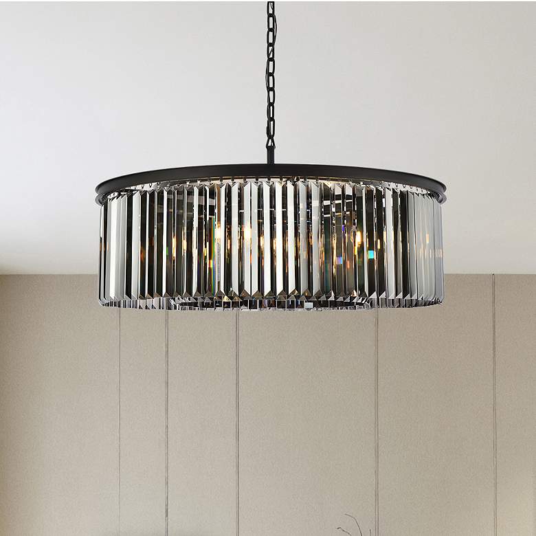 Image 1 Sydney 10 Lt Matte Black Chandelier Silver Shade