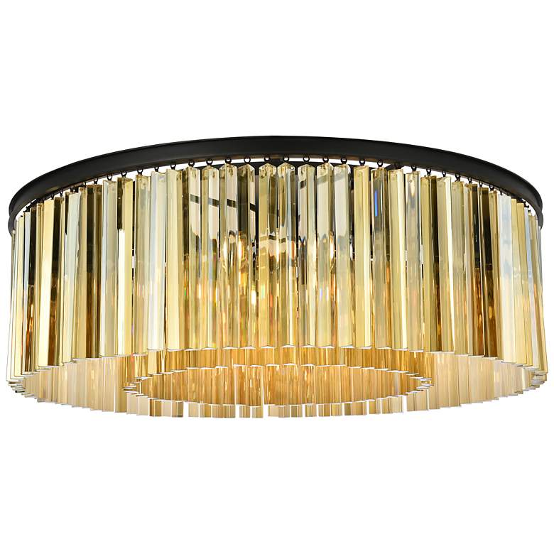 Image 2 Sydney 10 Lt Matte Black Flush Mount Golden Teak