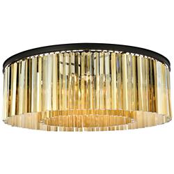 Sydney 10 Lt Matte Black Flush Mount Golden Teak