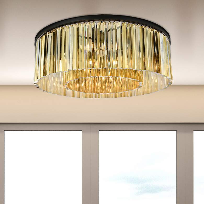 Image 1 Sydney 10 Lt Matte Black Flush Mount Golden Teak