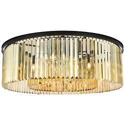 Sydney 10 Lt Matte Black Flush Mount Golden Teak
